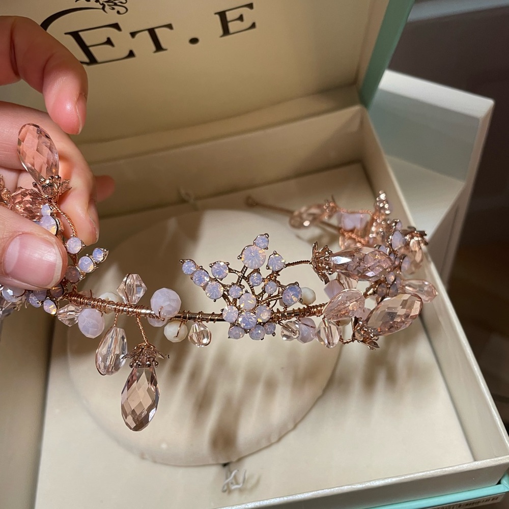 Purple flower tiara and earrings set (clip on)